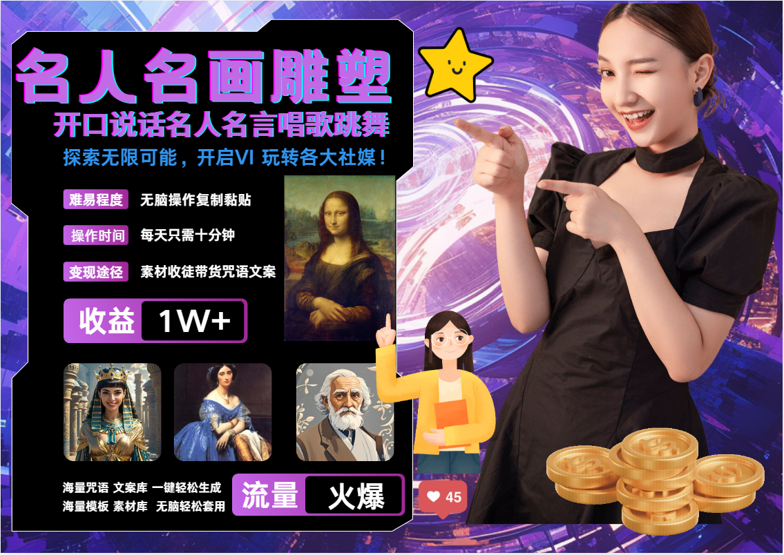 名画名人名言超强反转唱歌跳舞说话 吸睛火爆流量爆炸 每天三分钟 月入过万-UMuse轻创网