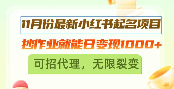 11月份最新小红书起名项目，抄作业就能日变现1000+，可招代理，无限裂变-UMuse轻创网