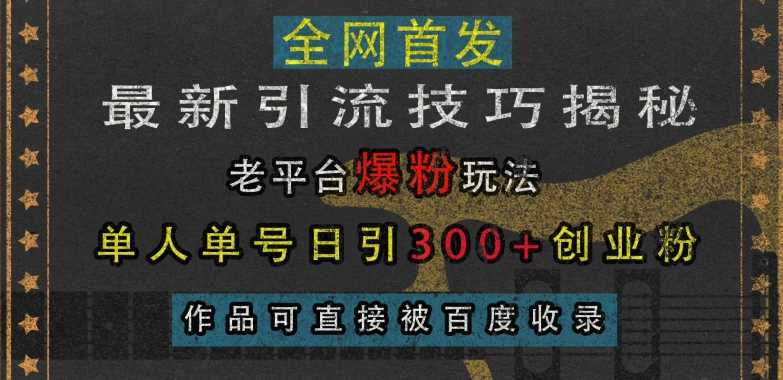 最新引流技巧揭秘，老平台爆粉玩法，单人单号日引300+创业粉，作品可直接被百度收录-chixinghuan轻创网