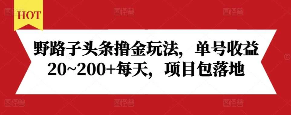 野路子头条撸金玩法，单号收益20~200+每天，项目包落地-VHermes轻创网