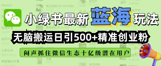 小绿书无脑搬运引流，全自动日引500精准创业粉，微信生态内又一个闷声发财的机会-UMuse轻创网