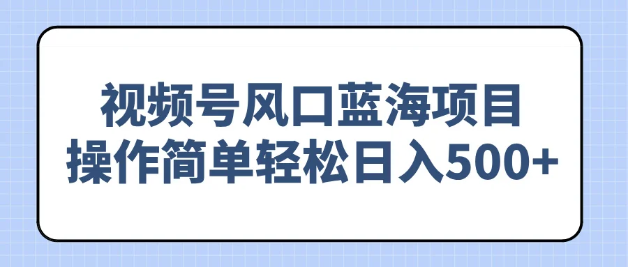 视频号风口蓝海项目，操作简单轻松日入500+-UMuse轻创网