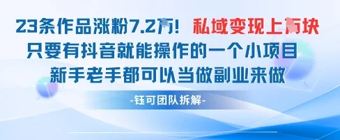 抖音私域项目23条作品涨粉7.2W，私域变现1W-U·Muse