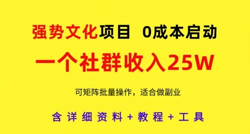 强势文化项目，一个社群收入25个W，0成本启动，可矩阵批量操作，原创详细实操教程-U·Muse