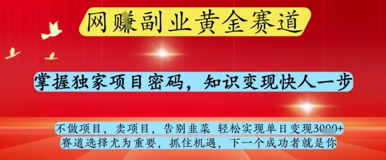 网创副业黄全赛道，掌握独家项目密码，知识变现快人一步，告别韭菜轻松实现单日变现1k+【揭秘】-UMuse轻创网