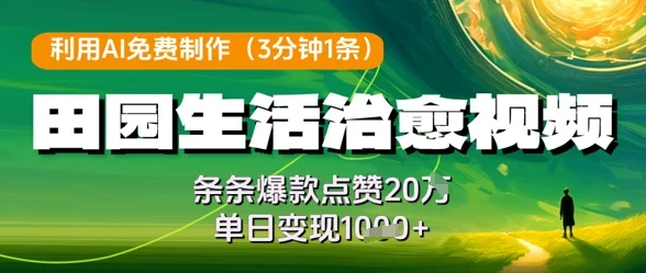 利用AI免费制作田园生活治愈视频，条条爆款点赞20W，单日变现几张-UMuse轻创网