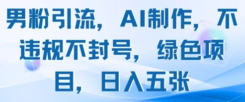 男粉引流，AI制作，不违规不封号，绿色项目，日入五张-chixinghuan轻创网