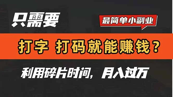 只需要打字，打码，就能赚钱？简单的赚钱小副业，利用碎片时间，月入过万-chixinghuan轻创网