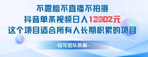 不露脸不直播不拍摄抖音单条视频日入1k+这个项目适合所有人长期积累的项目-chixinghuan轻创网