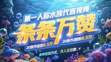 第一人称水族代言视频，条条万赞，20条作品涨粉7.8W，多种变现方式月入五位数-UMuse轻创网
