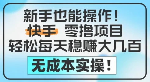新手也能操作，快手零撸挣米，轻松每天挣2-5张，完全无成本-VHermes轻创网