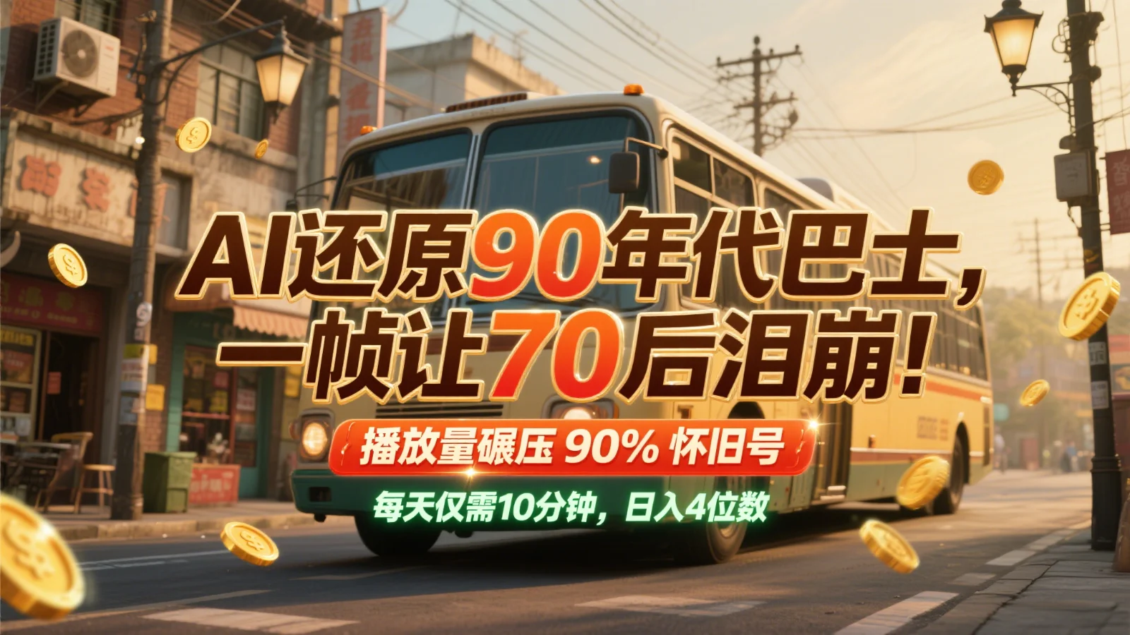 AI还原90年代巴士，一帧让70后泪崩！播放量碾压90%怀旧号，每天10分钟，日入4位数-VHermes轻创网