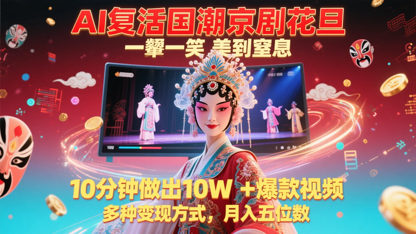 AI复活国潮京剧花旦，一颦一笑美到窒息，10分钟做出10W+爆款视频，多种变现方式-UMuse轻创网