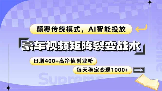 豪车视频矩阵裂变战术，颠覆传统模式，AI智能投放，日增400+高净值创业…-VHermes轻创网