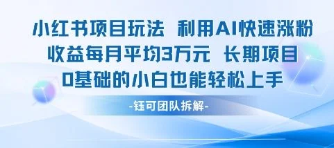 适合小白操作的小红书新项目，利用AI快速涨粉，收益每月平均1W+-VHermes轻创网