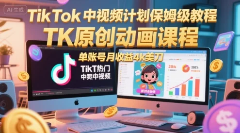 TikTok中视频计划保姆级教程，TK原创动画课程，单账号月收益4k美刀-UMuse轻创网