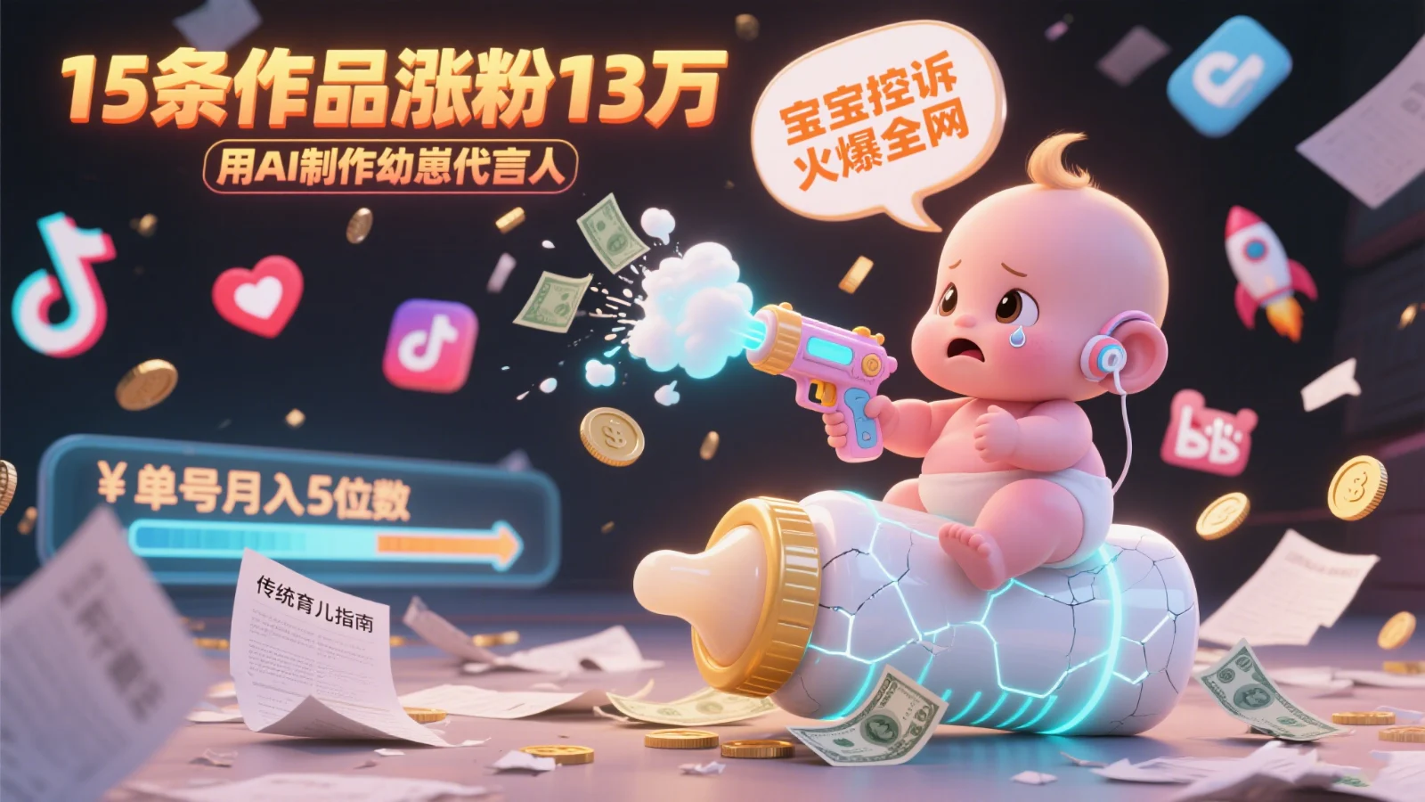 用AI制作幼崽代言人，宝宝的控诉火爆全网，15条作品涨粉13万，单号月入5位数实操教程-UMuse轻创网