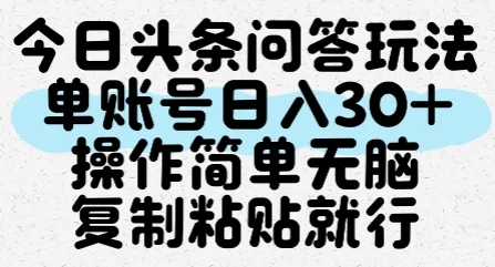 今日头条问答玩法，单账号日入30+，操作简单无脑复制粘贴就行-VHermes轻创网