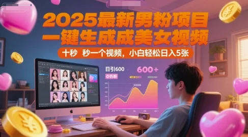 2025最新男粉项目，一键生成美女视频，日引600+色粉 十秒一个视频，小白轻松日入5张【揭秘】-UMuse轻创网