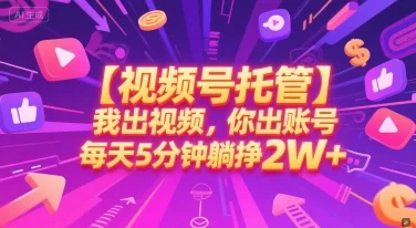 【视频号托管 】我出视频，你出账号，每天5分钟发布，最高躺挣2W+【揭秘】-VHermes轻创网