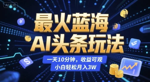 最火蓝海AI头条玩法，一天10分钟，收益可观，小白轻松月入3W【揭秘】-UMuse轻创网