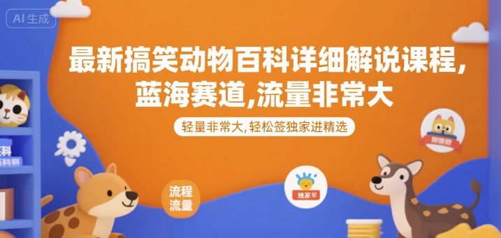 最新搞笑动物百科详细解说课程，蓝海赛道，流量非常大，轻松签独家进精选-UMuse轻创网