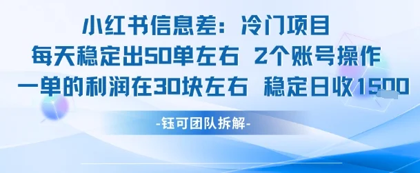小红书信息差冷门项目一单利润30块每天稳定1.5k左右2个账号操作-UMuse轻创网
