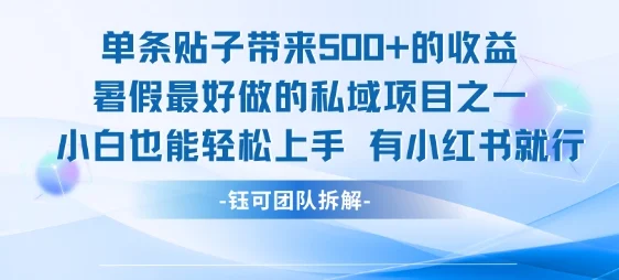 单条贴子带来5张的收益，暑假最好做的私域项目之一，小白也能轻松上手，有小红书就行-UMuse轻创网