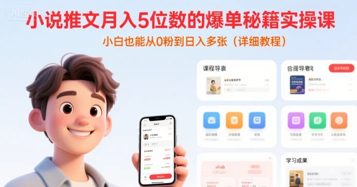 小说推文月入5位数的爆单秘籍实操课，，小白也能从0粉到日入多张(详细教程)-UMuse轻创网