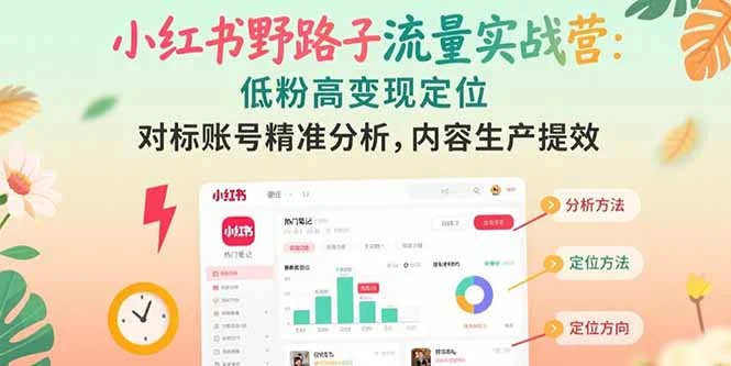 小红书野路子流量实战营：低粉高变现定位 对标账号精准分析 内容生产提效-UMuse轻创网
