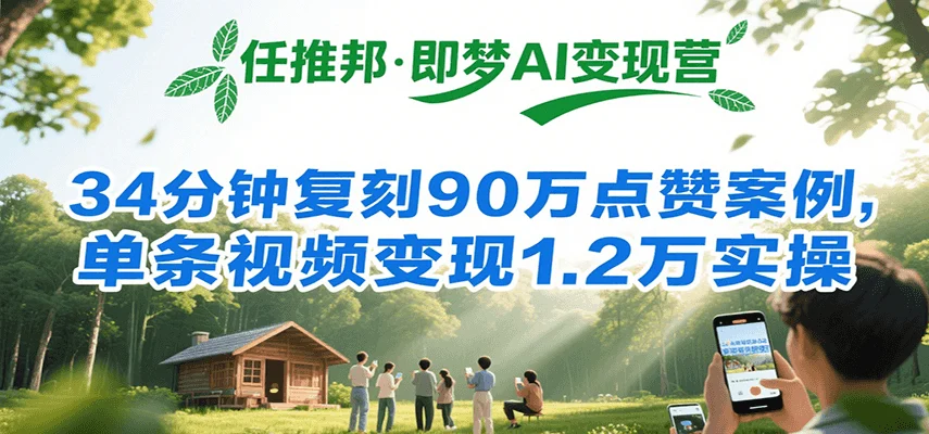 任推邦·即梦AI变现营，34分钟复刻90万点赞案例，单条视频变现1.2万实操-UMuse轻创网