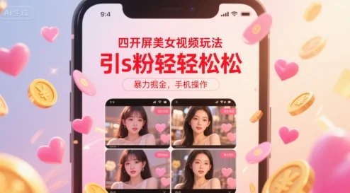 四开屏美女视频玩法，引s粉轻轻松松，暴力掘金，手机操作【揭秘】-U·Muse