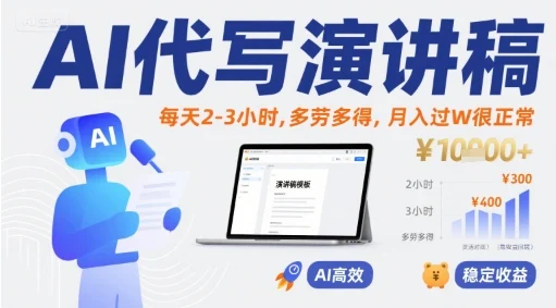 AI代写演讲稿，每天2-3小时，多劳多得，月入过W很正常-UMuse轻创网