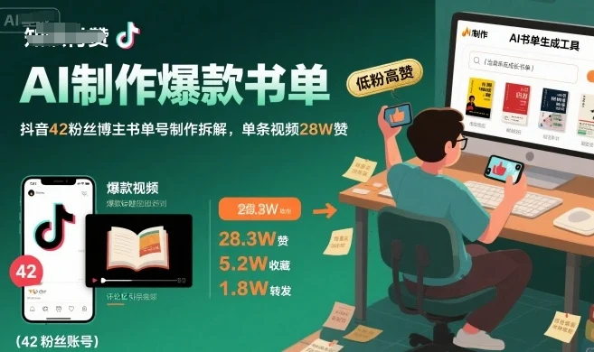 AI制作爆款书单，抖音42粉丝博主书单号制作拆解，单条视频28W赞-UMuse轻创网