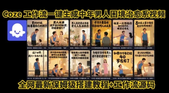 coze工作流一键生成”中年男人困境扎心高涨粉高播放量图文视频”保姆级拆解教程，无需剪辑，无需拍摄写文案-UMuse轻创网