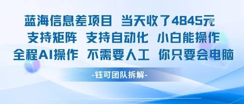 蓝海信息差项目当天收米1k+ 支持矩阵支持自动化小白能操作全程AI操作不需要人工你只要会电脑-U·Muse