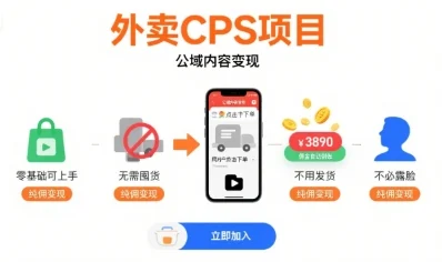 外卖CPS项目，公域内容变现，零基础可上手，无需囤货、不用发货、不必露脸、纯佣变现-UMuse轻创网