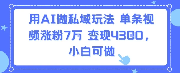 用AI做私域玩法，单条视频涨粉7W变现4.3k，小白可做-UMuse轻创网