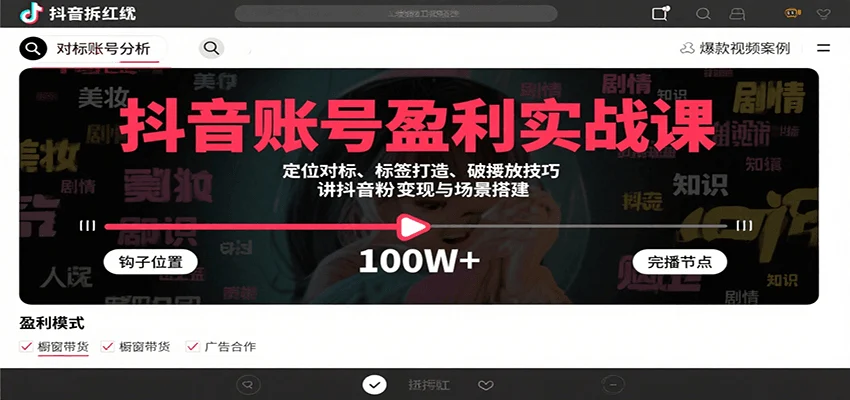 抖音账号盈利实战课，定位对标、标签打造、破播放技巧，讲涨粉变现与场景搭建-UMuse轻创网