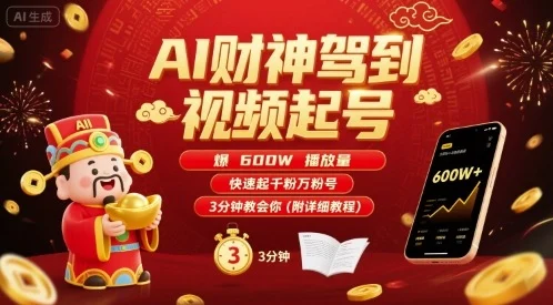 AI财神驾到视频起号，爆600W播放量，快速起千粉万粉号，3分钟教会你(附详细教程)-UMuse轻创网
