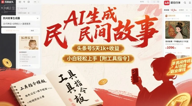 AI生成民间故事，头条号5天1k+，小白轻松上手【附工具指令】-UMuse轻创网