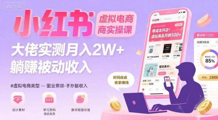 小红书虚拟电商，大佬实测月入2W+，实现被动收入-UMuse轻创网