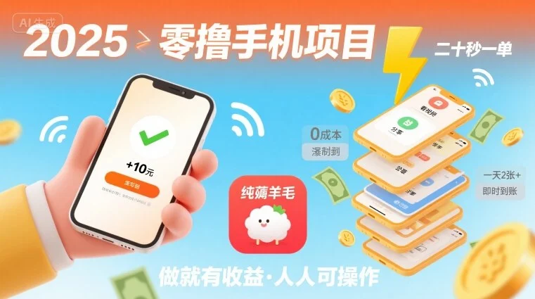 2025年零撸手机项目，二十秒一单，纯薅羊毛 一天2张+做就有-U·Muse