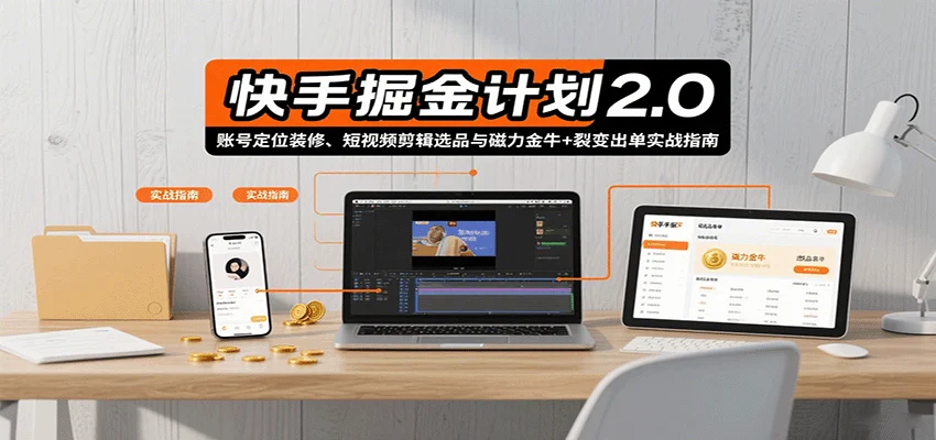 快手掘金计划2.0，账号定位装修、短视频剪辑选品与磁力金牛+裂变出单实战指南-U·Muse