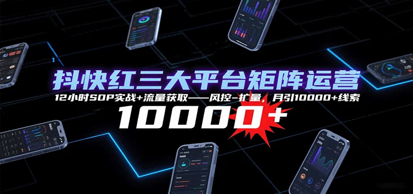 抖快红三大平台矩阵运营，12小时SOP实战+流量获取-风控-扩量，月引10000+线索-UMuse轻创网