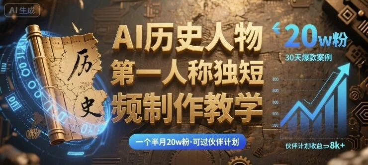 最新AI历史人物第一人称独白短视频制作教学，一个半月20w粉，可过伙伴计划-UMuse轻创网