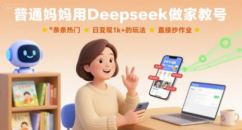 普通妈妈用Deepseek做家教号，条条热门，日变现1k+的玩法，直接抄作业-UMuse轻创网