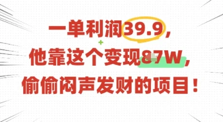 一单利润39.9，有人靠这个变现几十个，偷偷闷声发财的项目-UMuse轻创网
