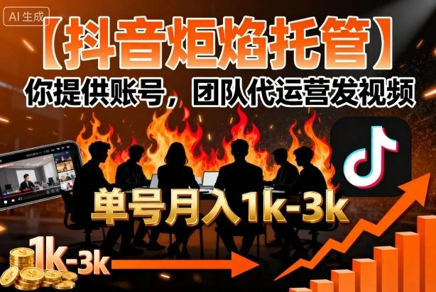 【抖音炬焰托管】你提供账号，团队代运营发视频，单号月入1k+【揭秘】-U·Muse