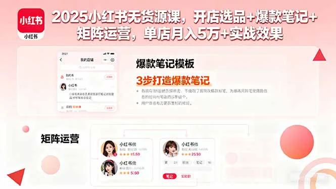 2025小红书无货源课，开店选品+爆款笔记+矩阵运营，单店月入5万+实战效果-U·Muse